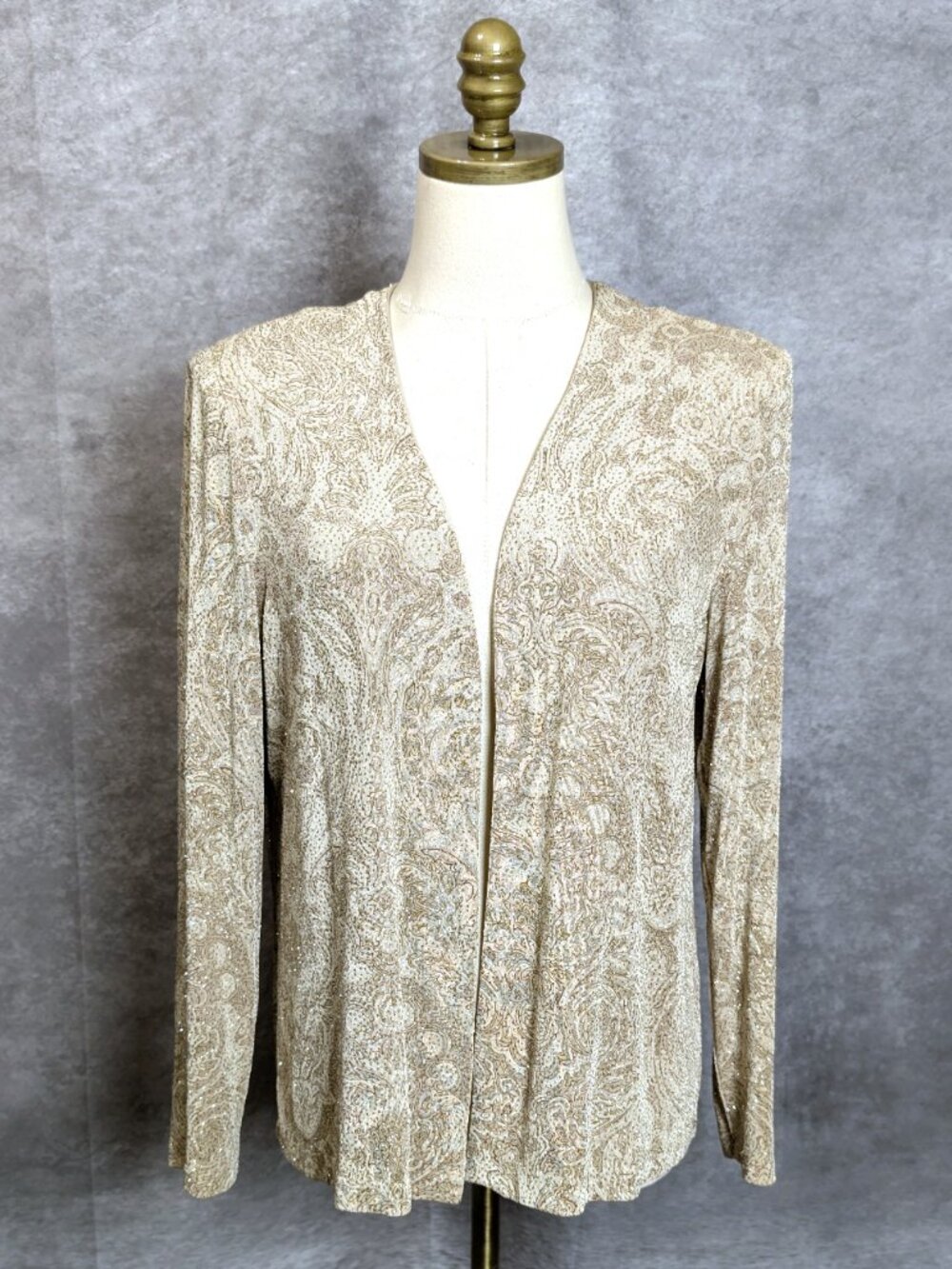Alex Evenings Champagne Glitter Open Front Formal Jacket Size PL Sparkly